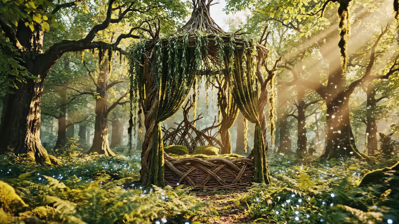 A Whimsical Bed in an Enchanted Forest