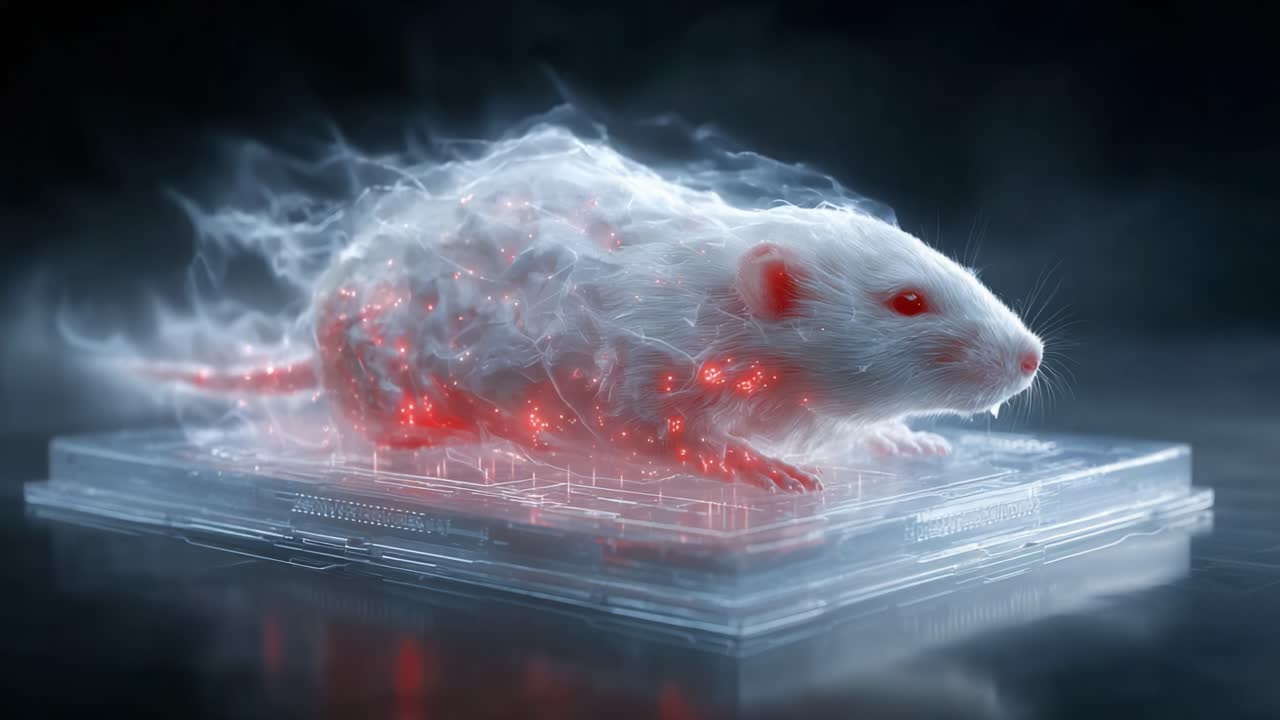 A Glowing Rodent: An Ethereal Transformation of a White Mouse Surrounded by a Radiant Energy Manifestation, Captured in a Moment of Dynamic Motion