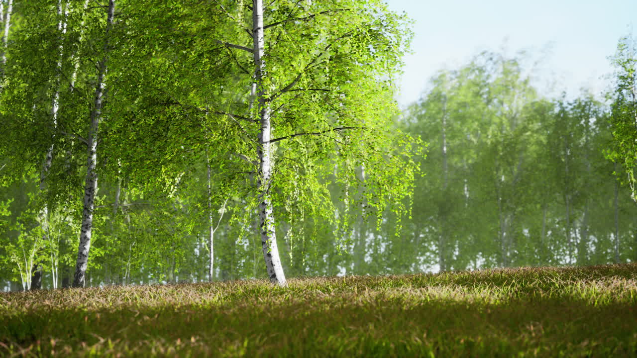 Spring in the birch grove forest
