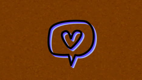 animación de un corazón de neón verde en una burbuja de habla, sobre fondo marrón
