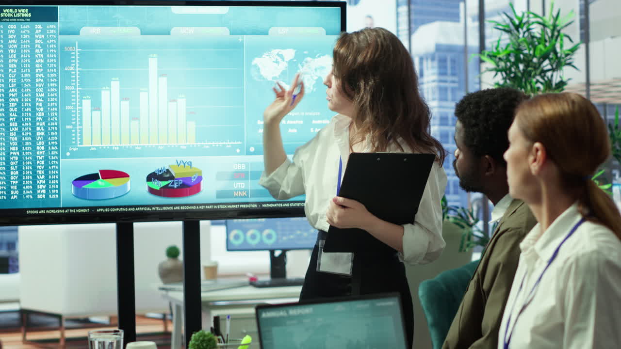 Corporate associates look into project details and timetables in conference room