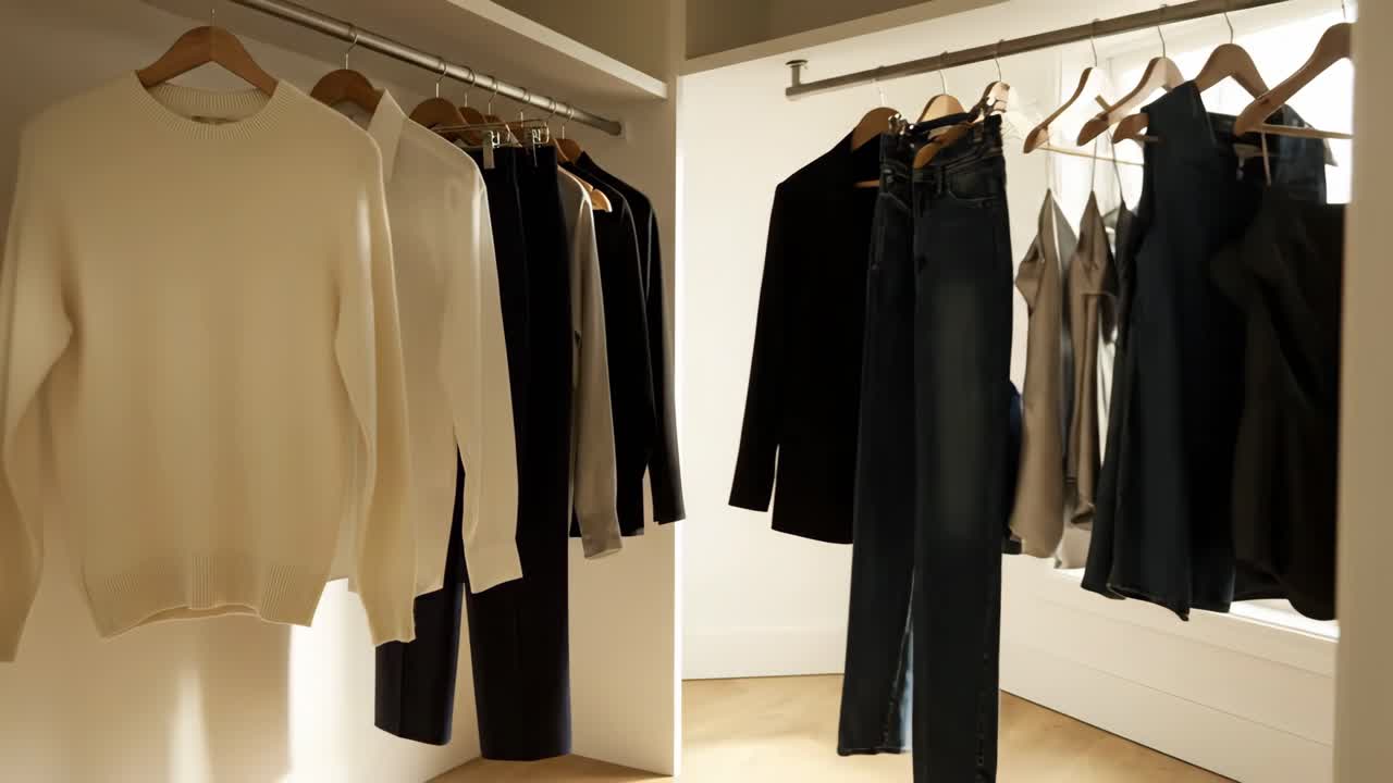 Clothing in a well organized closet