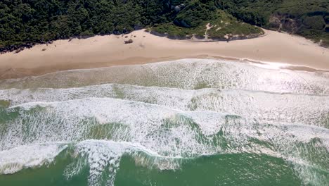 aerial drone view of beach with calm waves seen from above