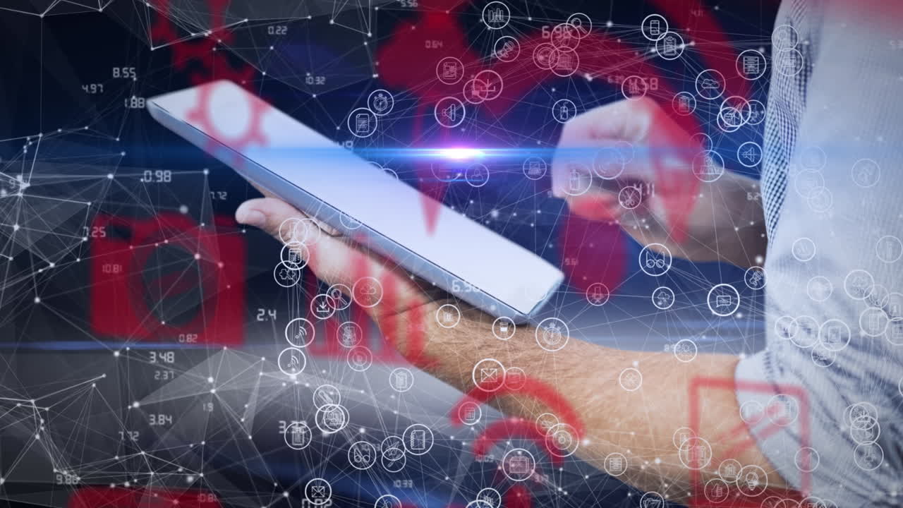 노트북을 사용하여 시니어 커플을 통한 연결 네트워크의 애니메이션