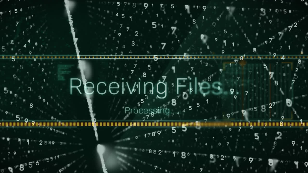 Animation of data processing on black background
