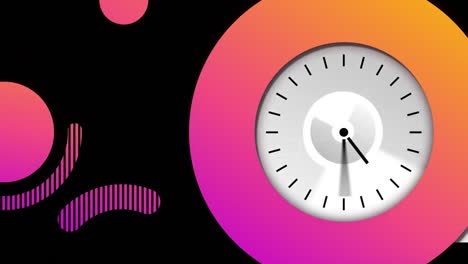 Animación-De-Formas-En-Movimiento-Y-Reloj-Sobre-Fondo-Negro