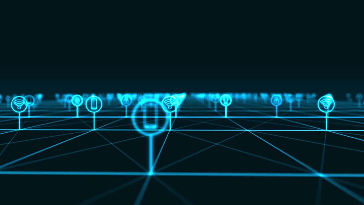파란색 기술 아이콘의 모션 그래픽 네트워크 연결 추상적인 배경 개념 원활한 루프 비디오