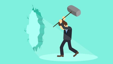 hombre de negocios rompiendo la pared. libertad y concepto de desafío. ilustración de bucle en estilo plano.