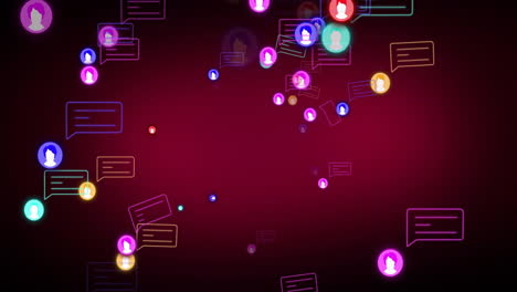 Social-media-icons-and-chat-bubbles-animation-over-red-background