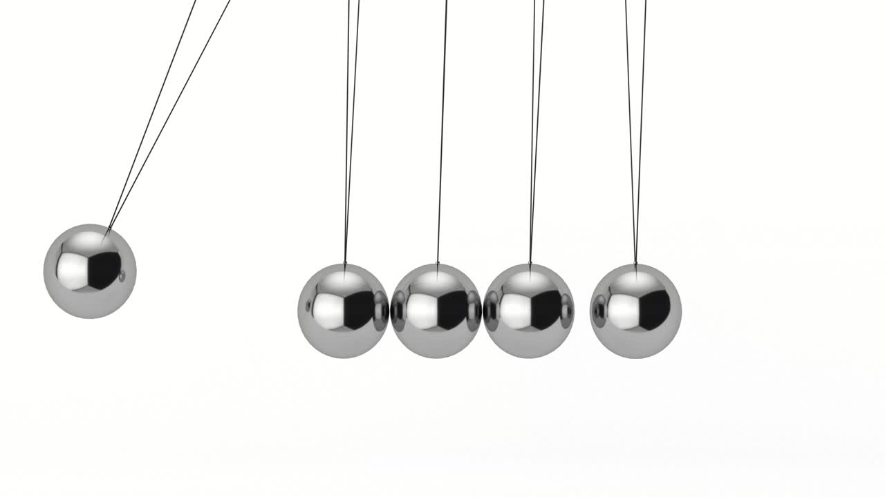 4k 해상도 비디오: 금속 뉴턴의 요람 기둥 공, 구, 앞뒤로 흔들리는 루프 애니메이션