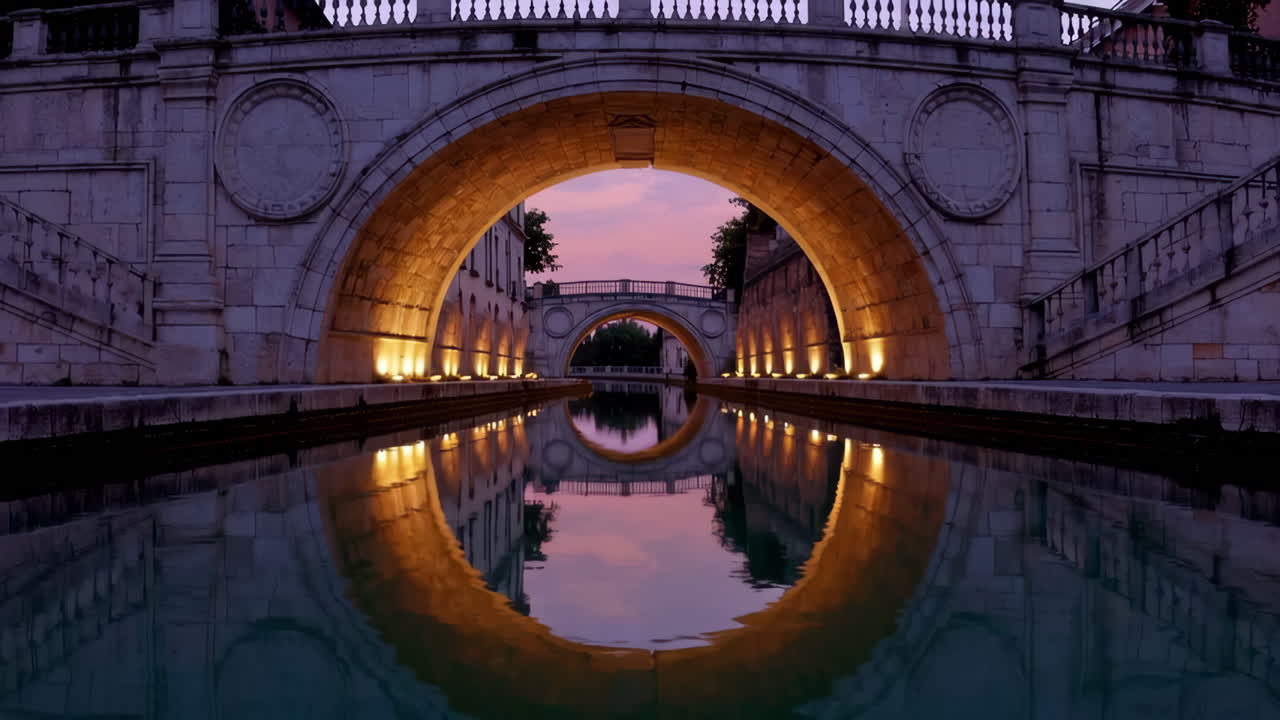 Ancient Bridge over Canal at Sunset