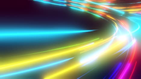 3d vj loop, abstract background with futuristic flow of multicolor glow lines. light streaks fly pass camera or flight through data flow. neon glowing rays in motionhi tech light flow. speed of light.