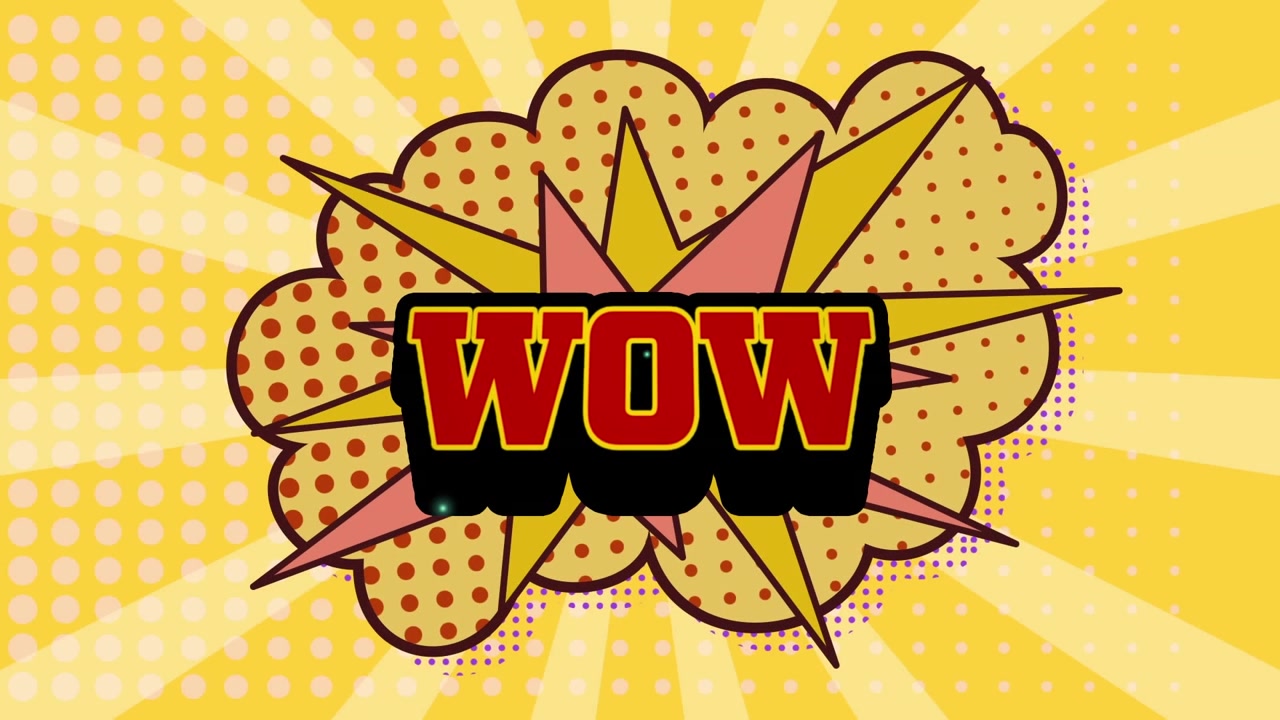 Animazione del testo "Wow" su motivo astratto