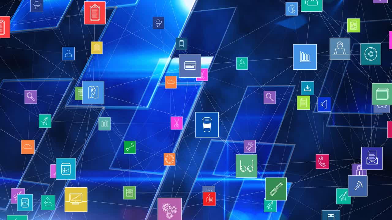 Animation of network of connections with digital icons