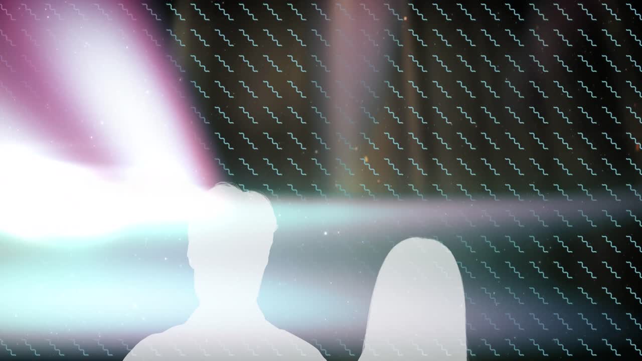 Animation of shapes moving over silhouette of couple