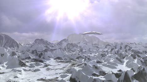 ufo over snowy mountains