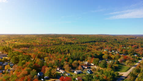 aerial drone shot over the vast landscape of nova scotia, canada. high view of the vast forest. autumn colorful foliage. picturesque scenic landscape.