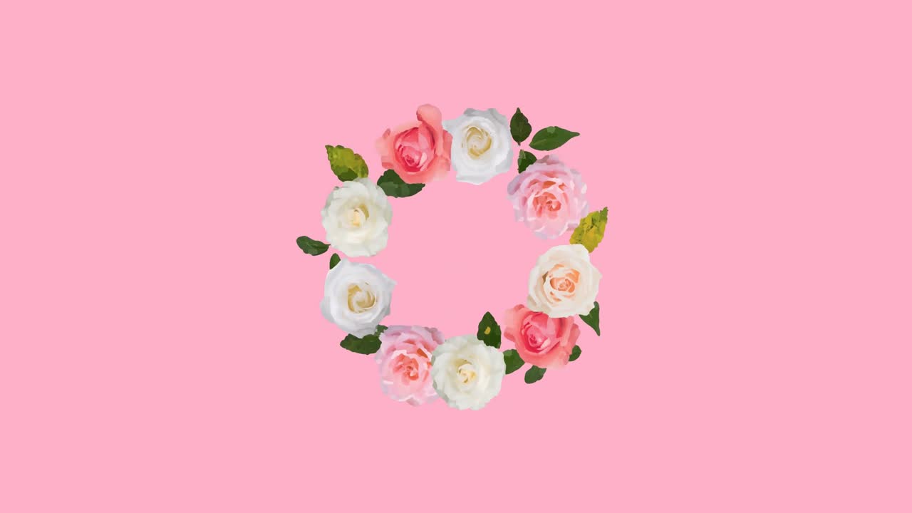 분홍색 배경에 복사 공간과 함께 최면 운동으로 회전하는 꽃의 애니메이션