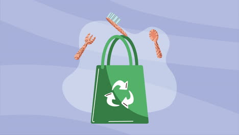 green ecology bag with recycle arrows animation