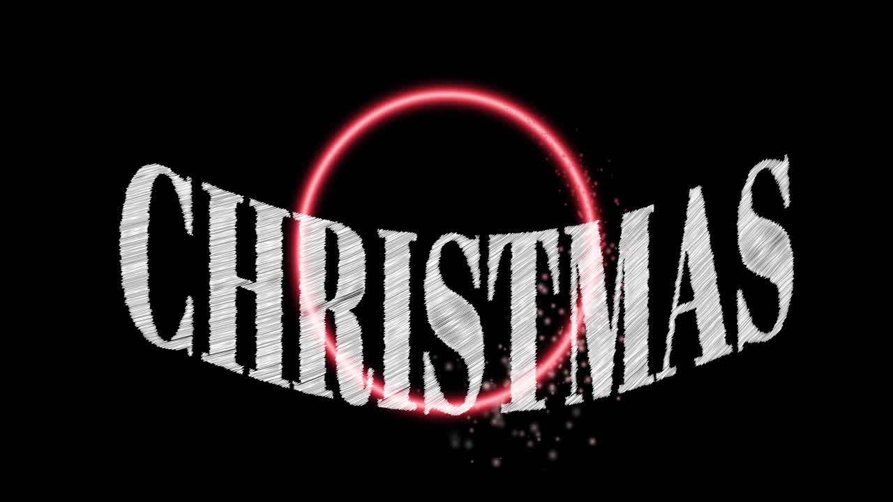 Animation of christmas text over light spots and circles on black background
