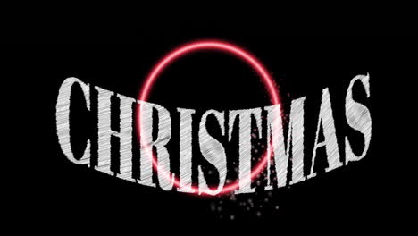 animation of christmas text over light spots and circles on black background