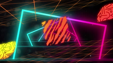 animation of abstract neon shapes and data processing