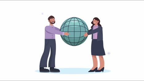 business couple with sphere animation
