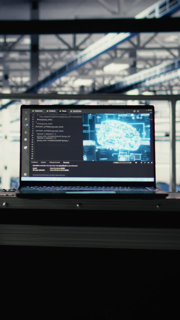 Vertical Video Close Up Of Deep Learning Coding Script Running On Laptop In Server Hub