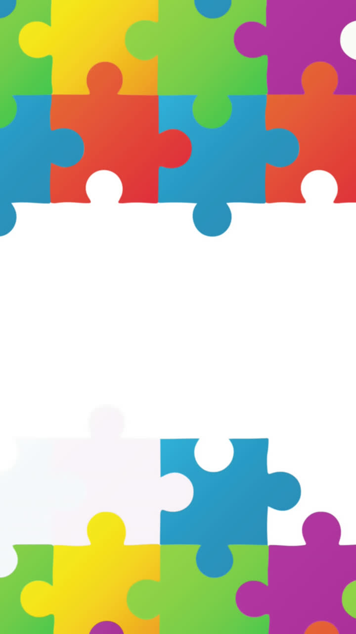 animación del mes de concienciación sobre el autismo piezas de rompecabezas coloridas sobre fondo blanco