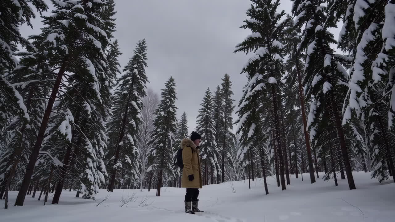 Snowy Forest Path with Person