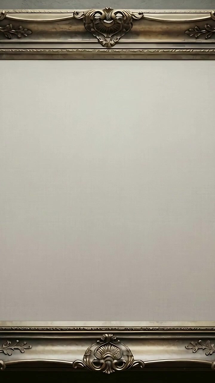 Vertical video: Shifting camera at clip start revealing blank canvas in ornate frame on room wall