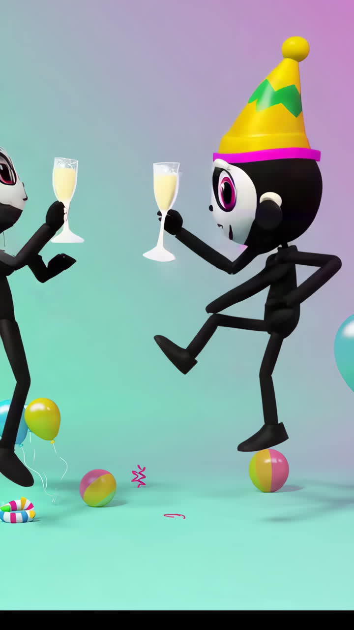 Cartoon Characters Celebrating and Toasting with Champagne