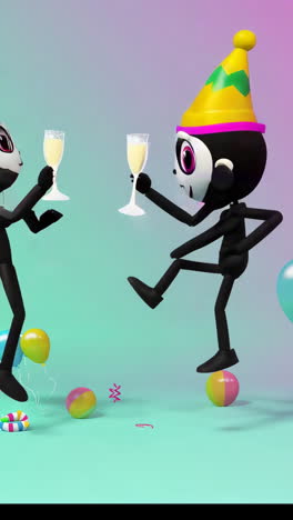 cartoon characters celebrating and toasting with champagne