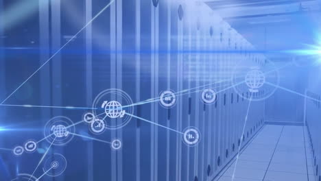 animation of network of connections and data processing over computer servers