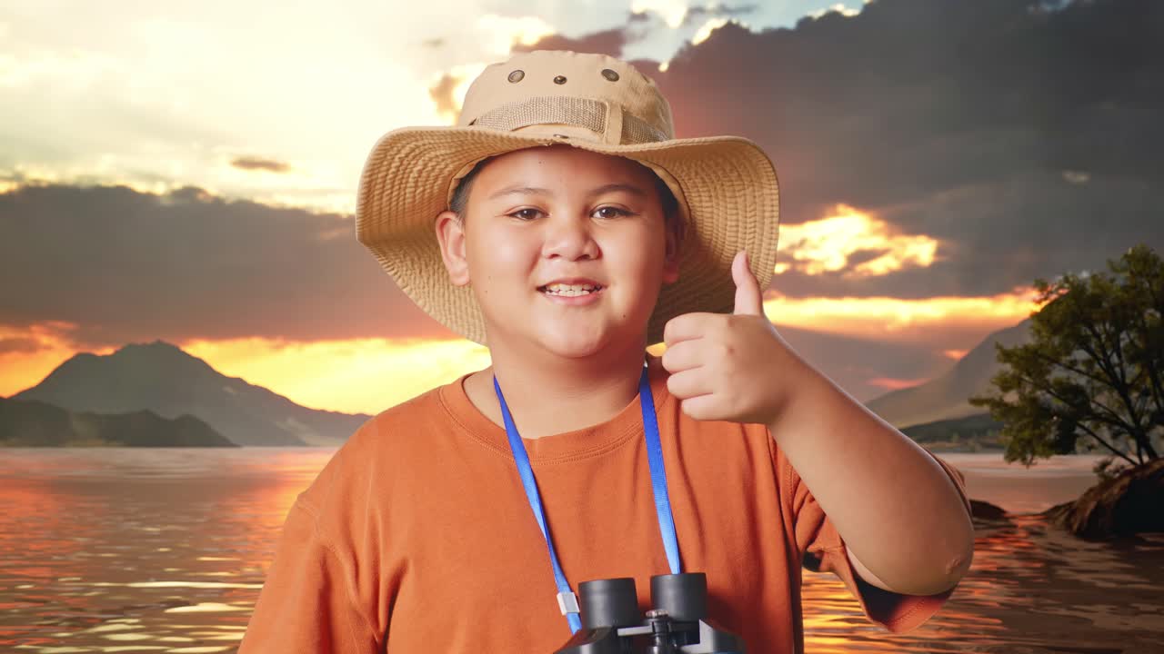 Smiling Boy Explorer at Sunset