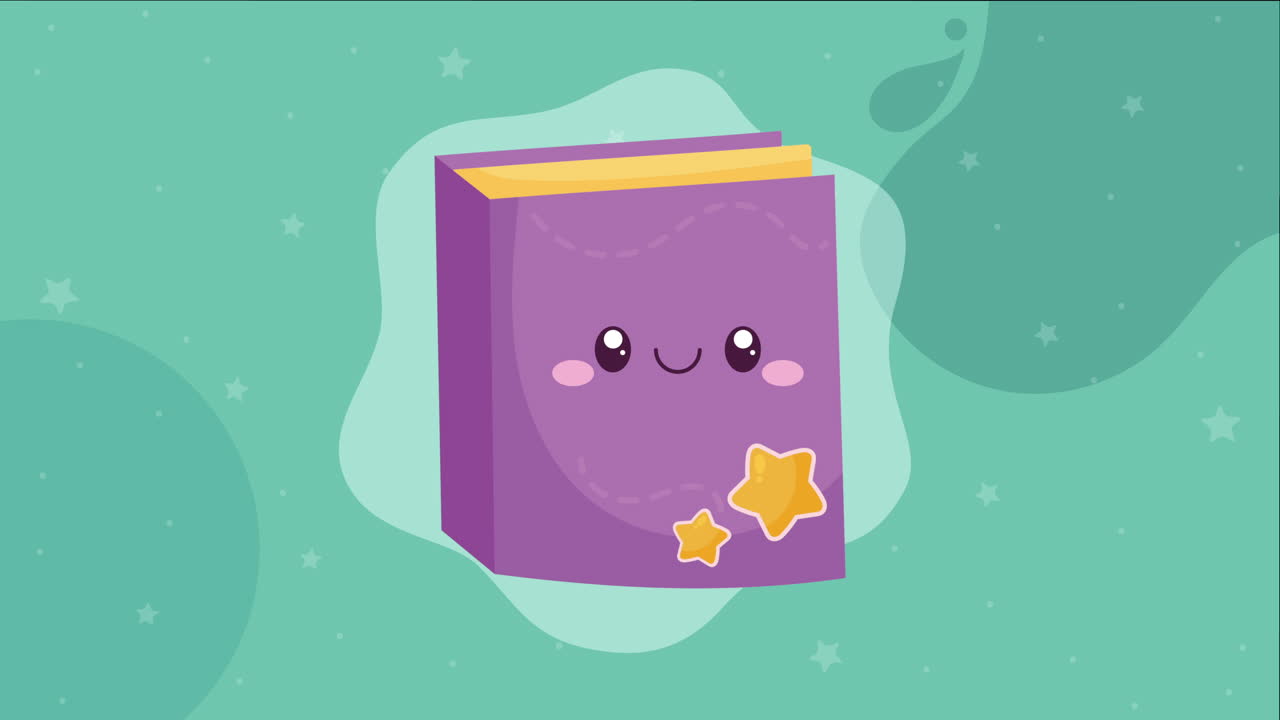 biblioteca de libros animación kawaii