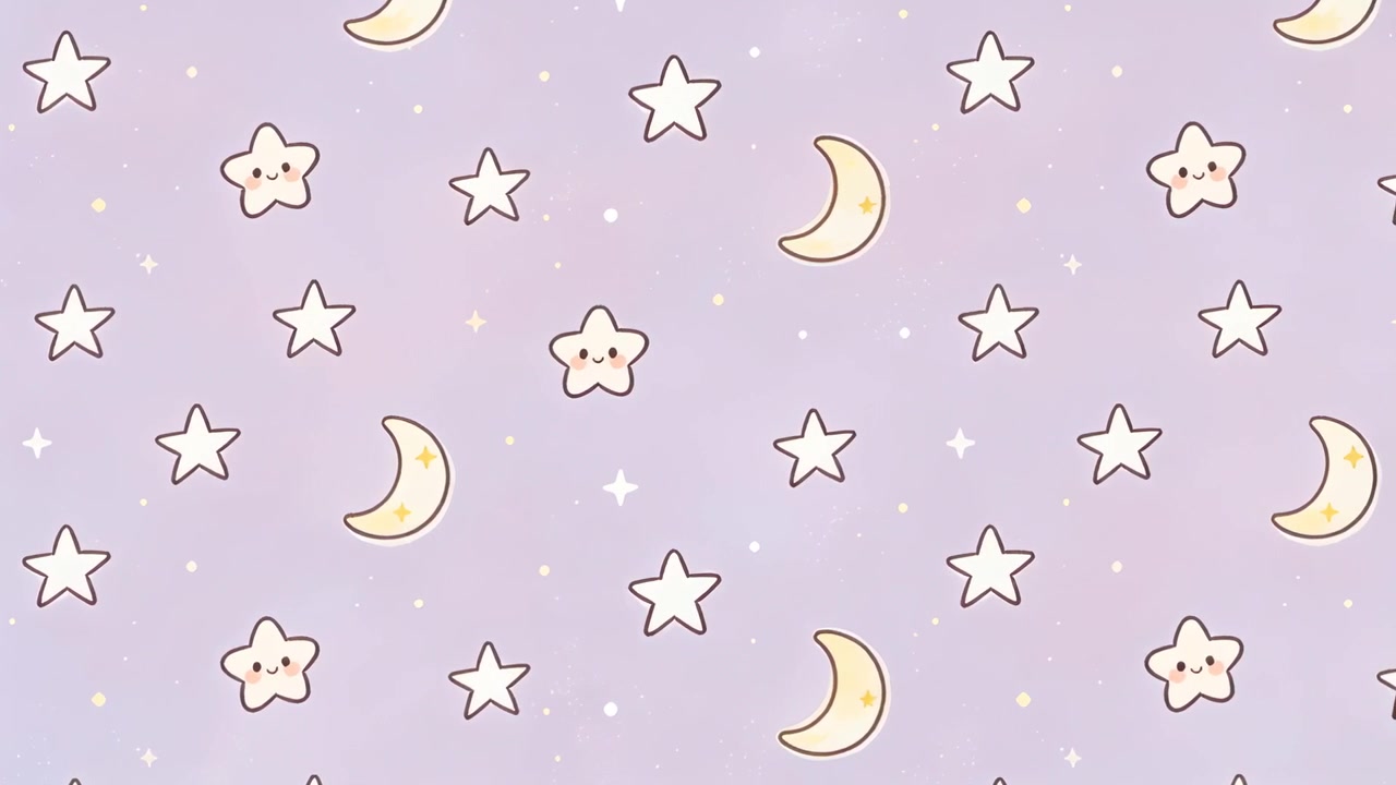 Looping cute pattern sliding crop on lavender backdrop, showing seamless repeat smiling stars moons