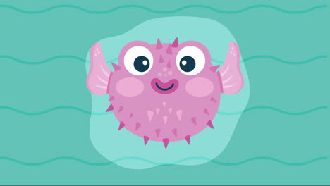 lilac blowfish swiming sealife animation