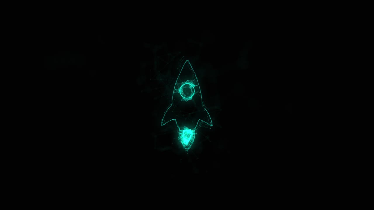 Rocket ship icon with plexus effect. Connected lines with dots. Lines plexus
