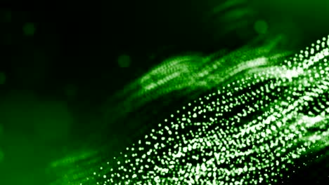 3d render of luminous particles as science fiction background or modern abstract green background of particles with depth of field and bokeh like vj loop. particles form line and wavy structure. 3