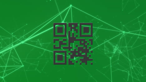 Animation of qr code with white network of connections on green background