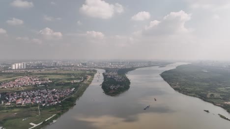 aerial view of red river bac cau district, hanoi, vietnam, southeast asia