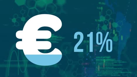 animation of euro sign with 0-100 percent count, programming language and hexagon patterns