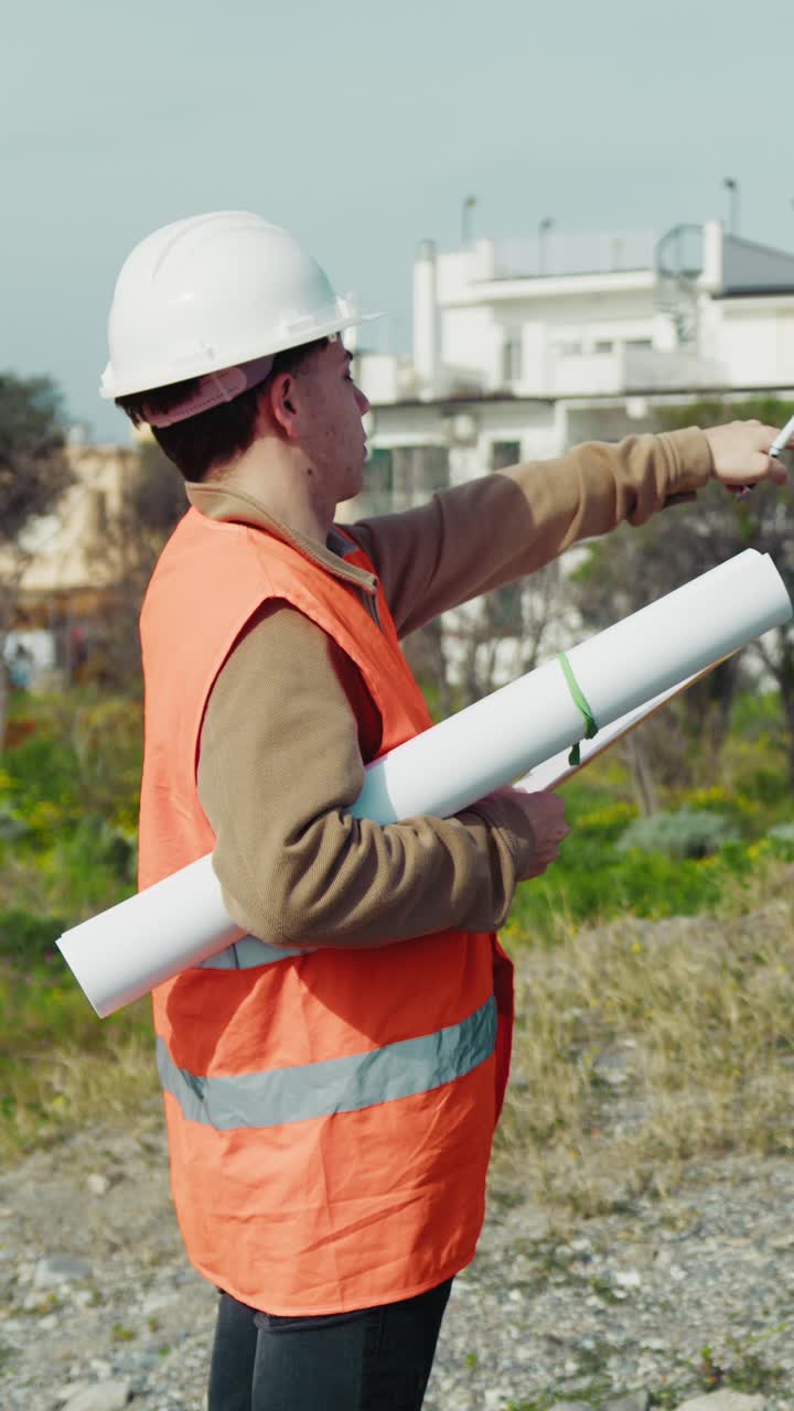 Doubtful Architect Thinking And Taking Notes While On The Construction Site