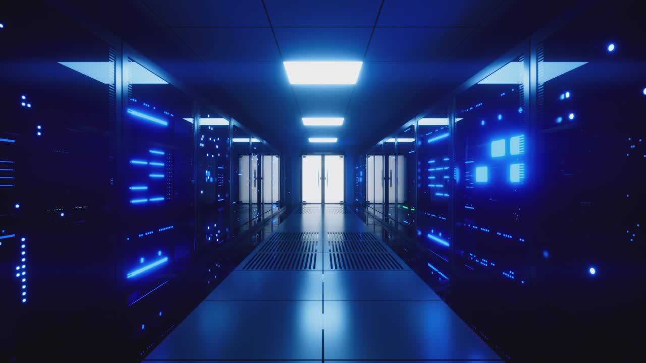 visualización futurista del interior de la sala de servidores