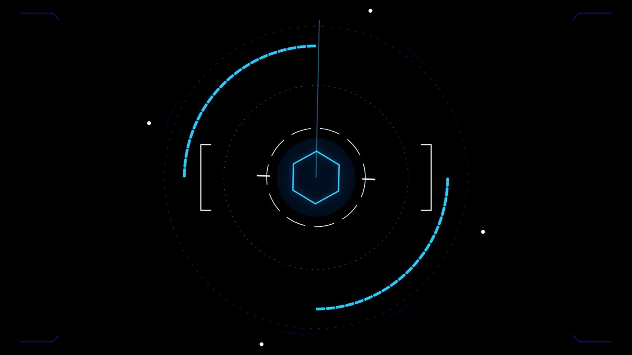 Futuristic Digital Radar Interface with Rotating Hexagon