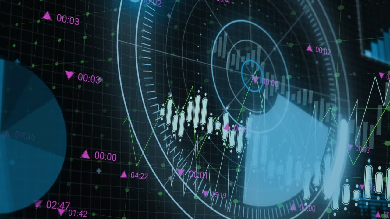 Animation of data processing over black background