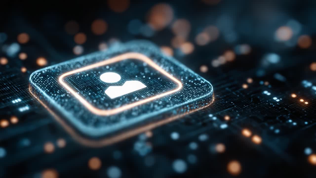 Dynamic Digital Icon Representing User Profile on a Futuristic Interface with Glowing Elements, Highlighting Connectivity and Information Technology
