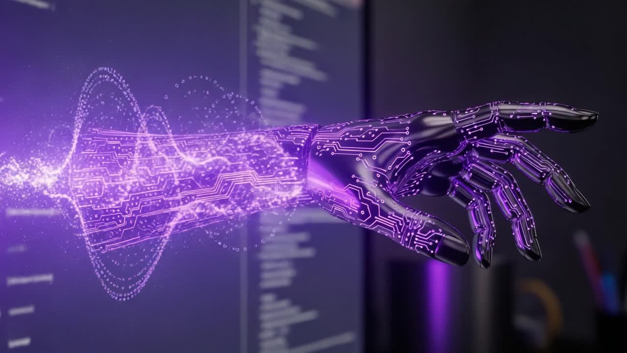 An Innovative Glimpse into Cybernetic Advancement: A Futuristic Robotic Arm Generating Ethereal Energy Waves in a Digital Environment