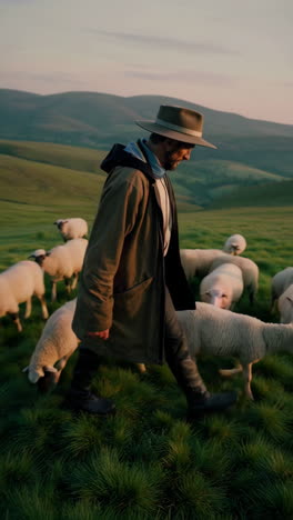 shepherd with sheep in a meadow
